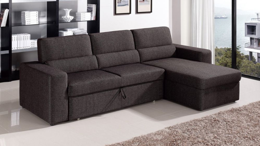 Black/Brown Clubber Sleeper Sectional Sofa - Right Chaise