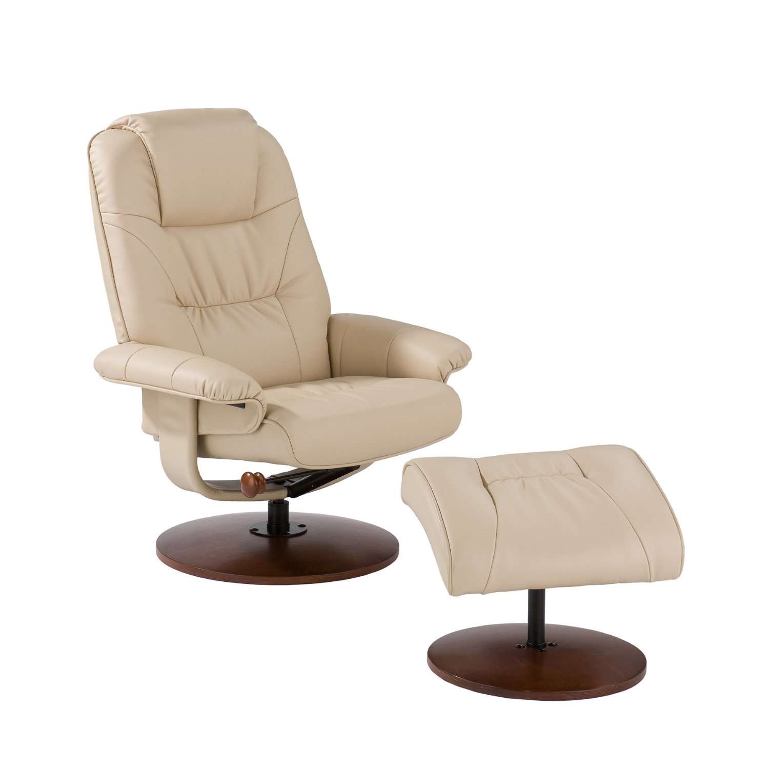 Bonded Leather Recliner and Ottoman - Taupe