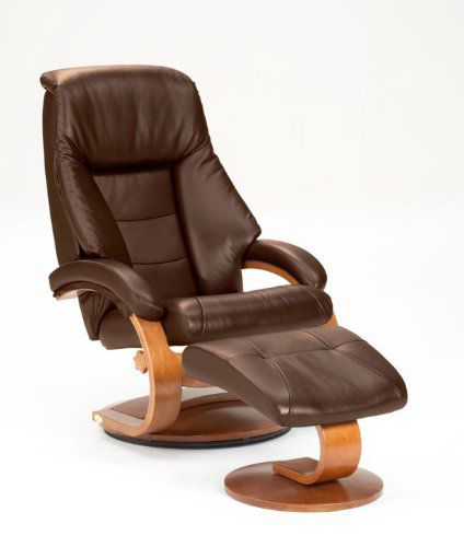 Oslo Collection 58/LO3-40/103 Swivel Recliner and Ottomon in Expresso Leather with Walnut Finish