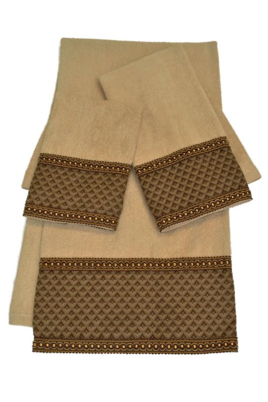 Sherry Kline Amore 3-Piece Decorative Towel Set, Wheat/Brown