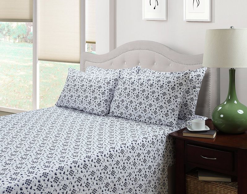 214 West 300 Thread Count Ditsy Floral Printed Sheet Set, Dark Blue Floral, Twin