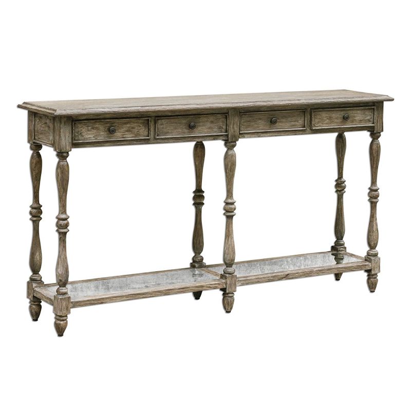 Extra Wide Distressed Weathered Wood Console Table | Long Cottage Vintage Style