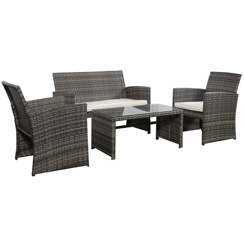 Goplus Outdoor Garden Patio 4-Piece Cushioned Seat Mix Gray Wicker Sofa Furniture Set