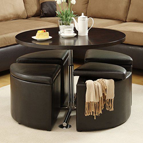 Home Creek Hydraulic Lift Cocktail Table with Storage Ottomans