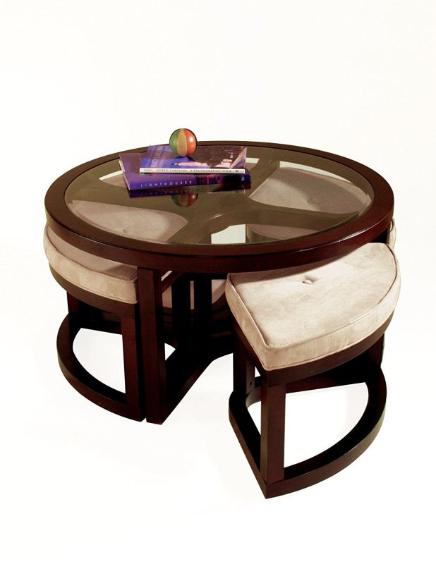 Magnussen Juniper Wood Round Cocktail Table with 4 Stools