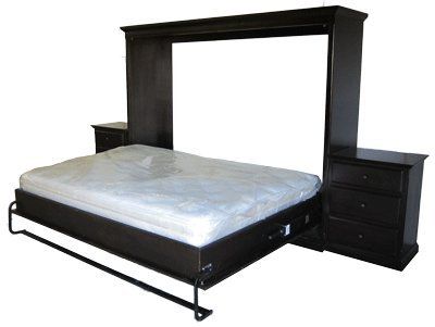Murphy Bed with Two Nightstands - Horizontal Queen Murphy Bed with Two Nightstands in Traditional Alder with a Coffee Finish