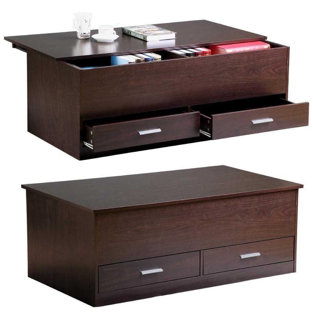 Yaheetech Slide Top Trunk Coffee Table with Storage Box & 2 Drawers, Espresso Finish