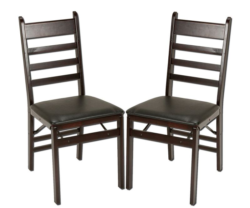 Cosco 2-Pack Wood Folding Chair with Vinyl Seat and Ladder Back, Espresso