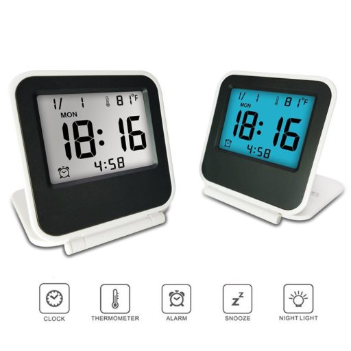 Travel Clock, KRASR Digital Alarm Clock, Portable Battery Operated Desk Clock with Calendar & Temperature White