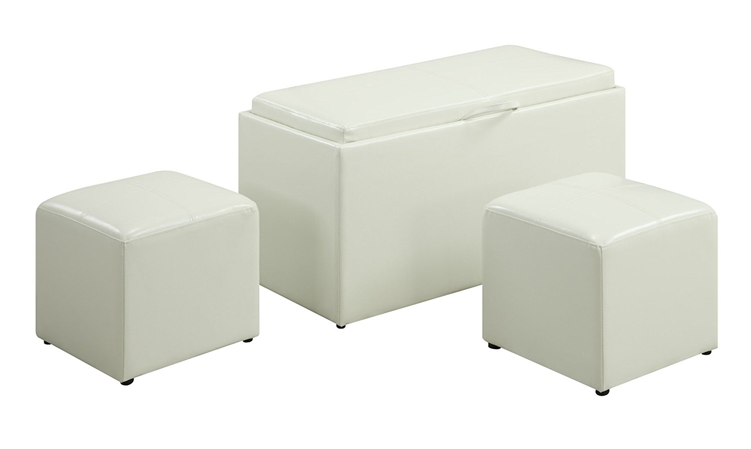 Convenience Concepts Designs4Comfort Sheridan Faux Leather Storage Bench with 2 Side Ottomans, White