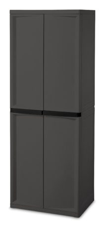 Sterilite 01423V01 4 Shelf Cabinet, Flat Gray Grage Cabinet w/ Black Handles, 1-Pack