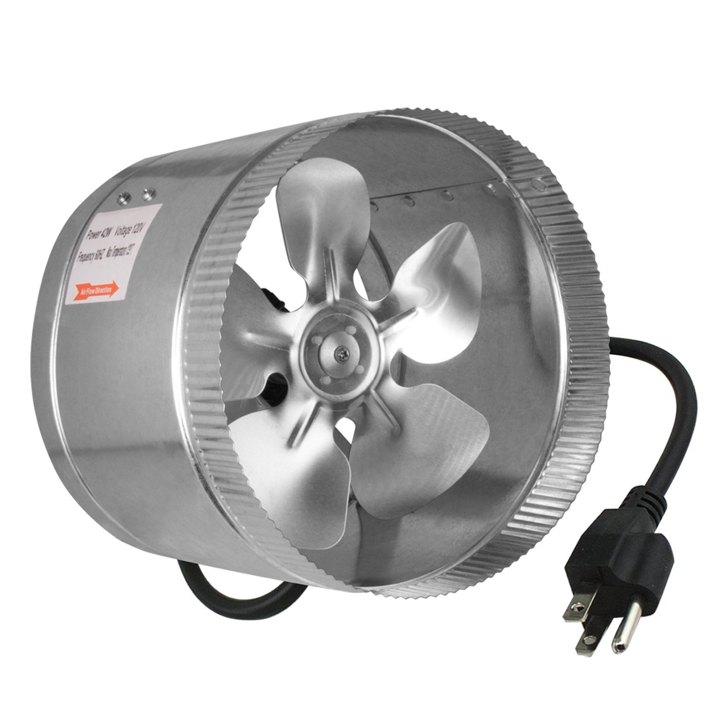iPower 8 Inch 420 CFM Inline Duct Booster Fan Extractor Fan Dryer Vent, 5.5' Grounded Power Cord