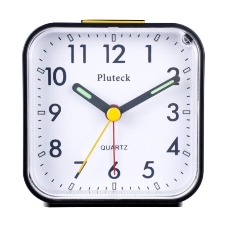 Pluteck Small Non-Ticking Black Battery Powered Analog Annoying Alarm Clocks with Snooze and Nightlight