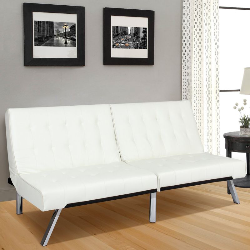 Best Choice Products Modern Leather Futon Sofa Bed Fold Up & Down Couch Recliner Furniture White