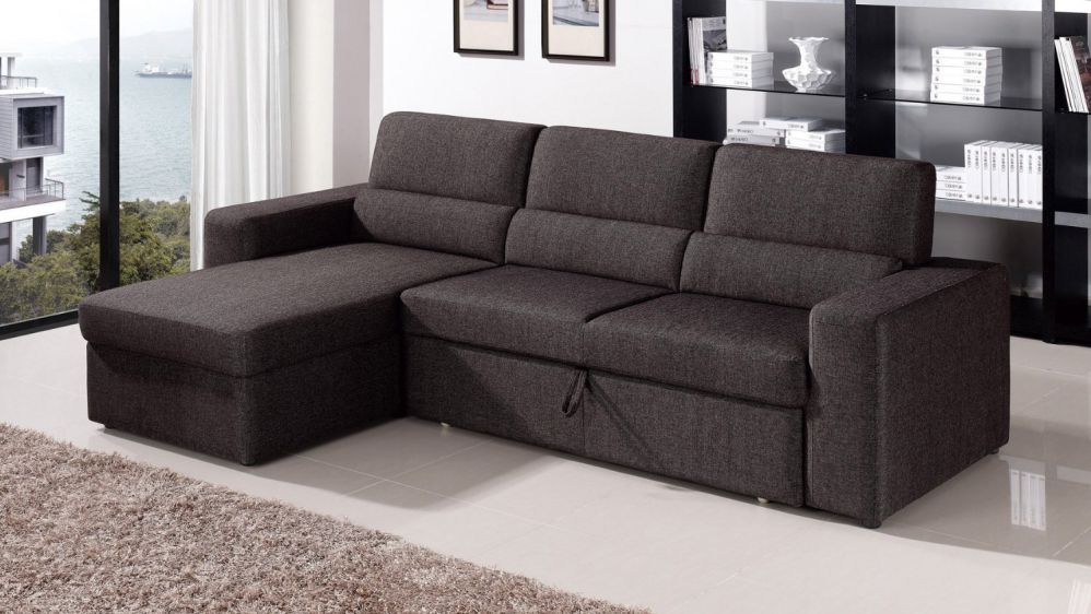 Black/Brown Clubber Sleeper Sectional Sofa - Left Chaise