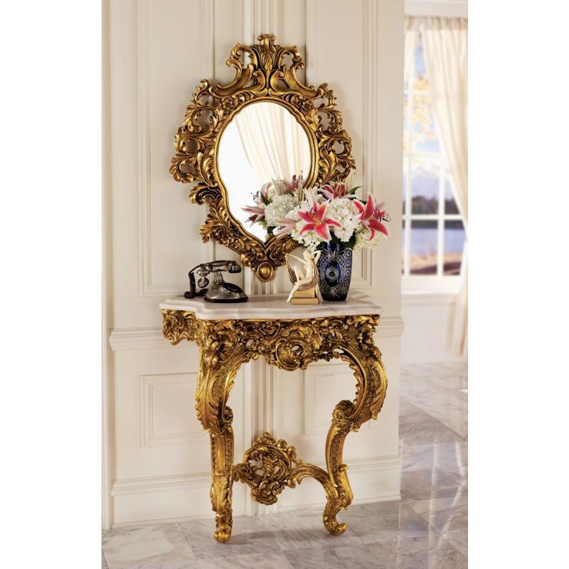 Design Toscano Madame Antoinette Wall Console Table and Salon Mirror Set