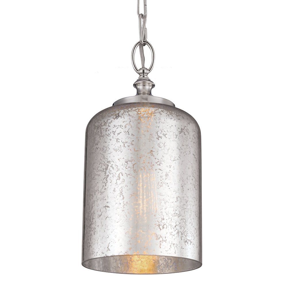 Feiss P1320PN 1-Light Hounslow Mini Pendant with Silver Mercury Glass, Polished Nickel