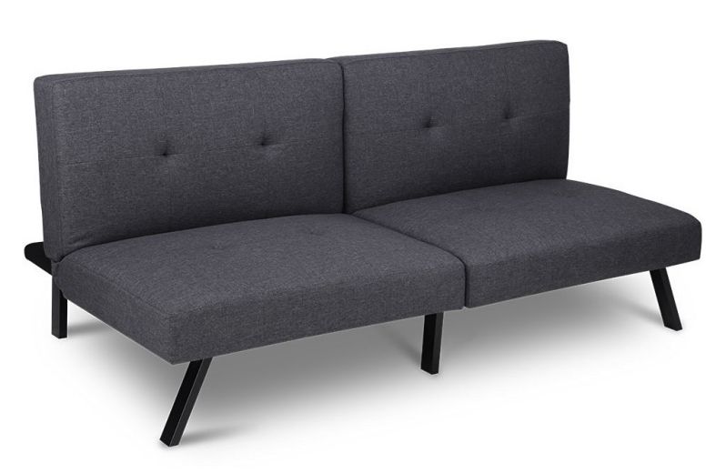 LANGRIA Convertible Futon Sofa Bed Premium Linen Upholstered, Split-Back Design with 5 Positions Recline, Grey