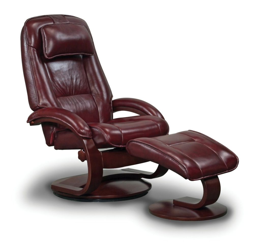 Mac Motion Chairs Model 2-Piece Recliner with Matching Ottoman Merlot Leather with Alpine Frame