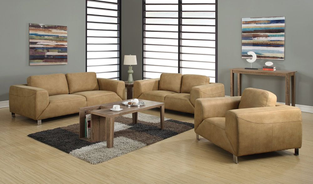 Monarch Specialties Contrast Micro-Suede Sofa, Tan/Chocolate Brown