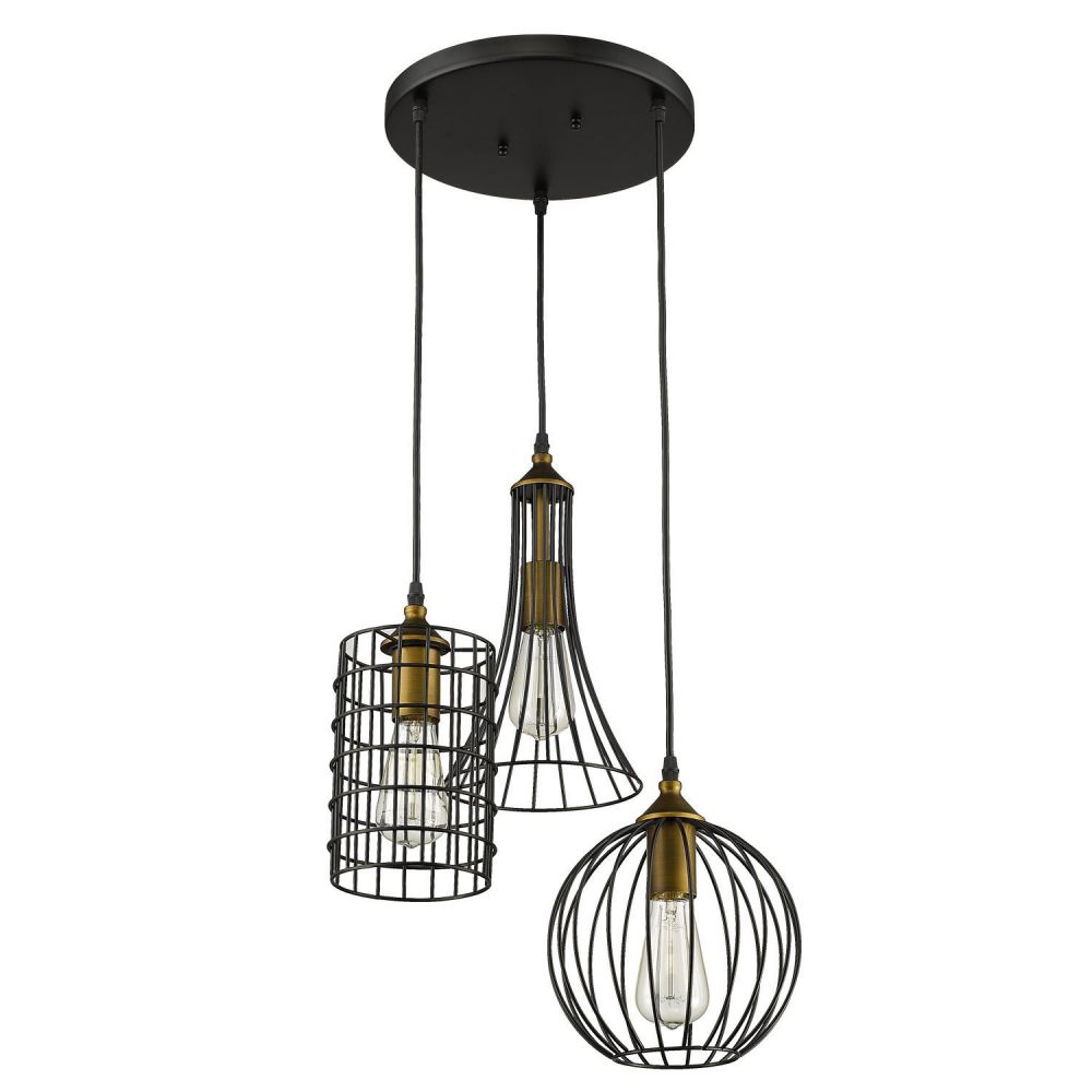 YOBO Lighting Antique 3-lights Island Oil Rubbed Bronze Chandelier Wire Cage Pendant Light