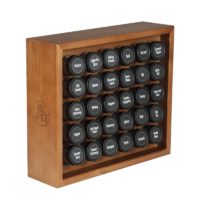 AllSpice Wooden Spice Rack, Includes 30 4oz Jars- Cherry Stain