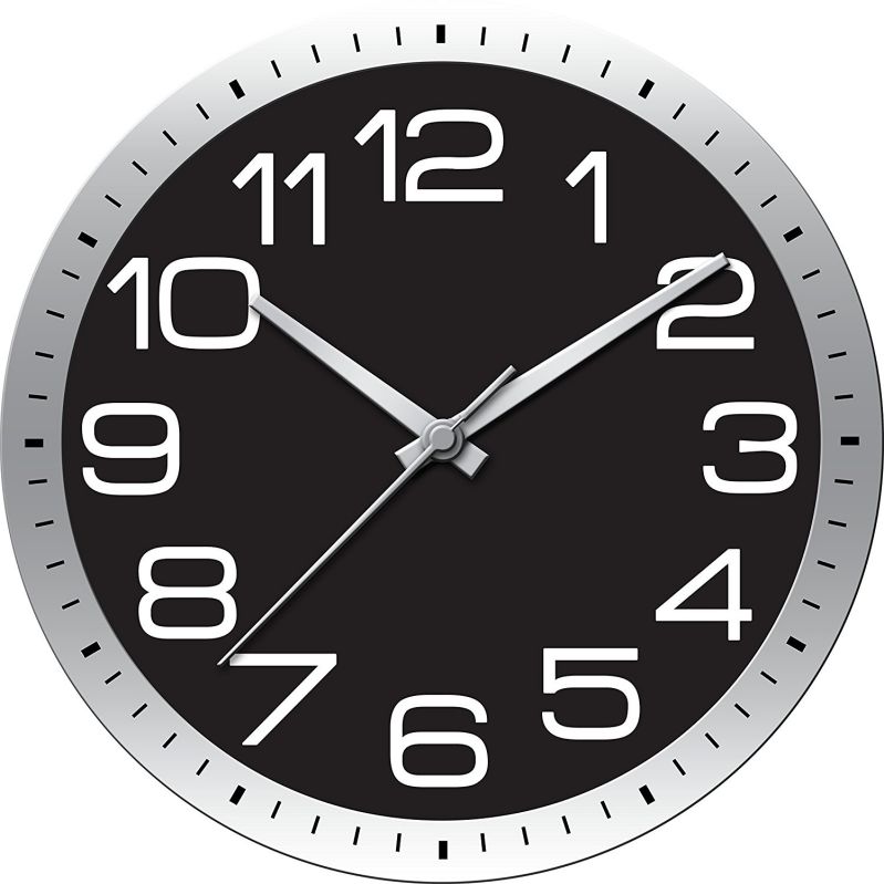 Ashton Sutton HOC021 QA Round Modern Wall Clock, 22-Inch, Chrome