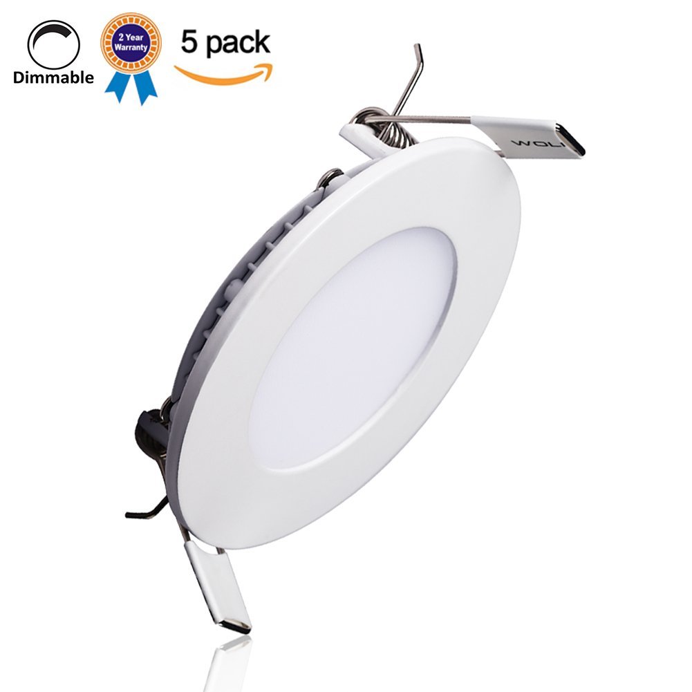 B-right Pack of 5 Units 12W 6-inch Dimmable Ultra-thin Round LED Panel Light, 850lm, 80W Incandescent Equivalent, 3000K Warm White, LED Recessed Ceiling Lights for Home, Office, Commercial Lighting