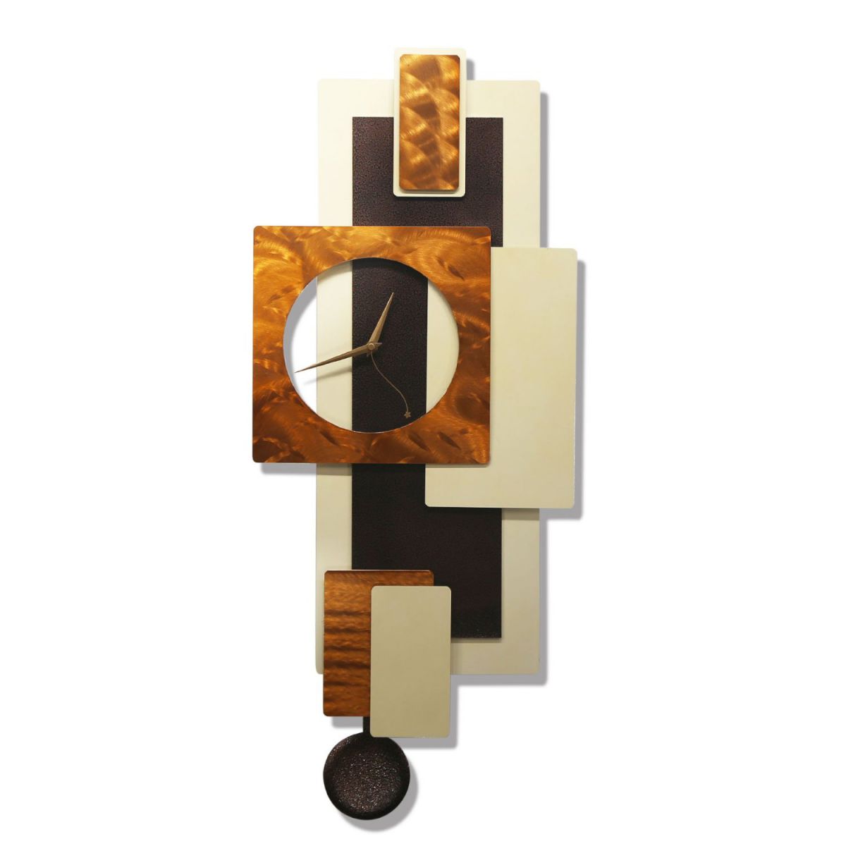 Beautiful Bronze, Copper & Cream Abstract Metal Wall Clock - Handcrafted Modern Functional Art - Home Decor - Cream Tectonic by Jon Allen