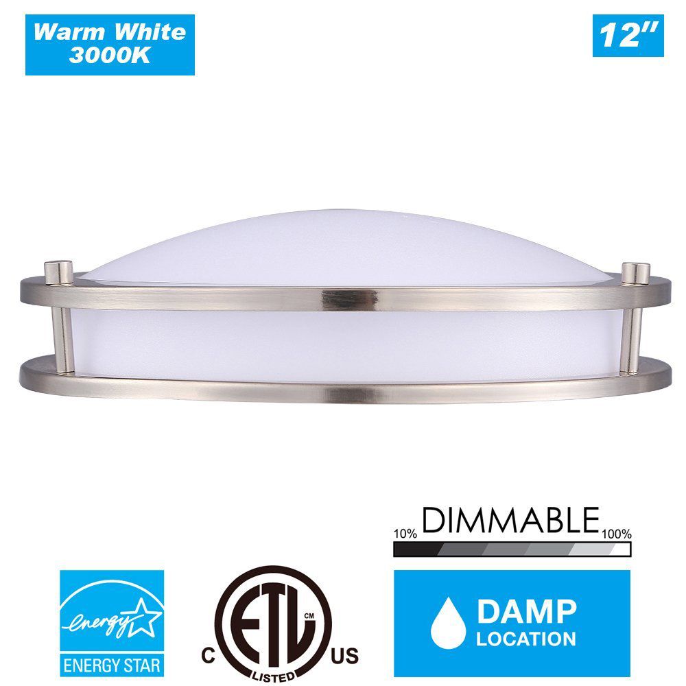 Cloudy Bay® DCO1215830BN 12-inch 3000K Warm White Dimmable 15W 1050lm LED Flush Mount Ceiling Fixture -120W Incandescent Equivalent, ETL Energy Star LED Saturn Flush Mount , Brushed Nickel