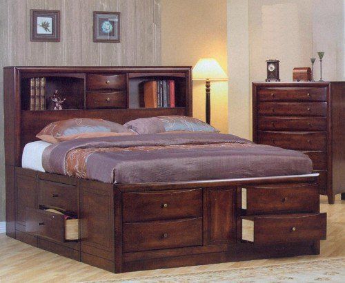 Coaster Queen Size Bookcase Chest Bed in Brown Finish