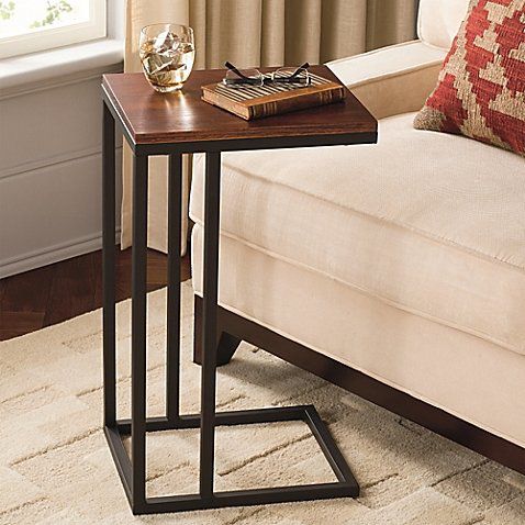 Contemporary Style Black and Tan Hamilton Narrow C Table Constructed From Powder-coated Steel with Wooden Top, Perfect for Use As an Accent Table or Work Station