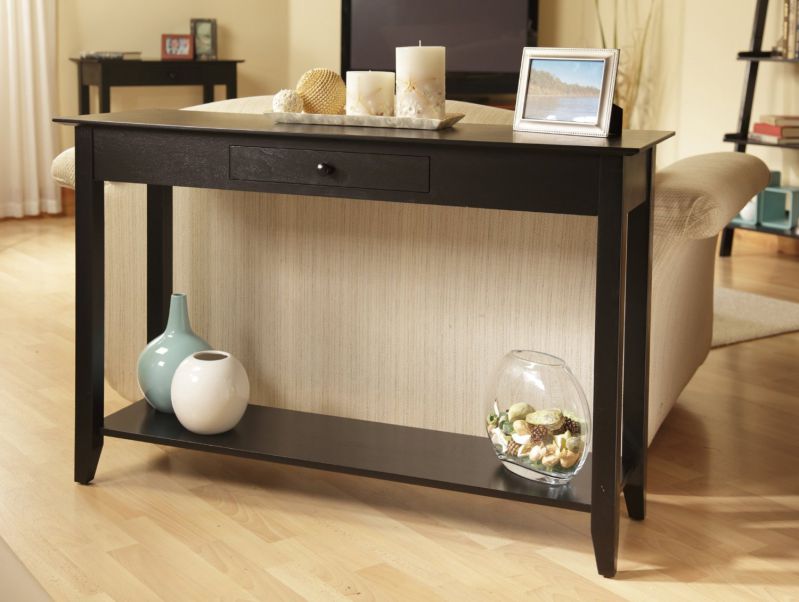Convenience Concepts American Heritage Console Table with Drawer and Shelf, Black