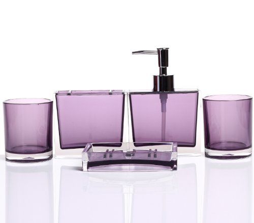 HQdeal Luxurious Bathroom Accessory Acrylic Set of Five Pieces- Purple