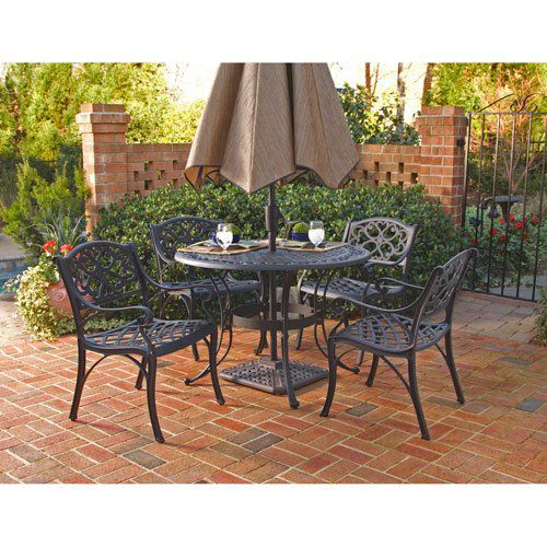 Home Styles 5554-328 Biscayne 5-Piece Outdoor Dining Set, Black Finish, 48-Inch
