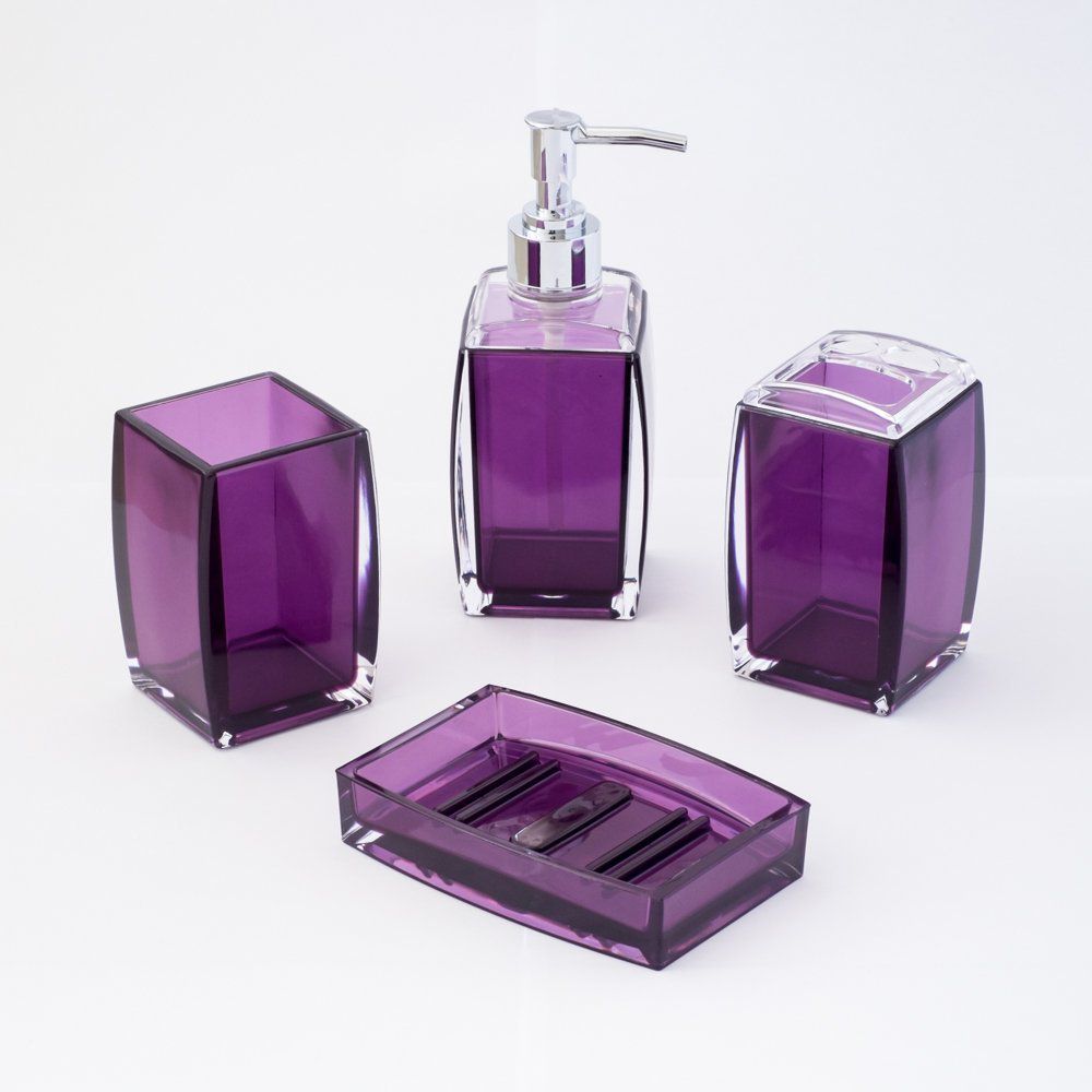 JustNile 4-Piece Bathroom Accessory Set - Contemporary Translucent Purple