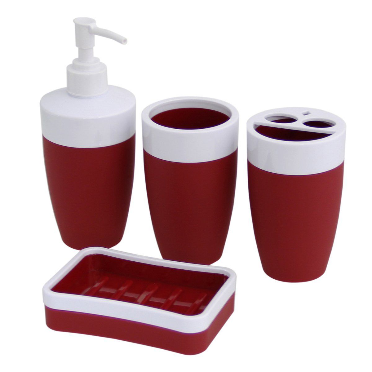 JustNile Plastic Rubber 4-Piece Bathroom Accessory Set - Modern Red