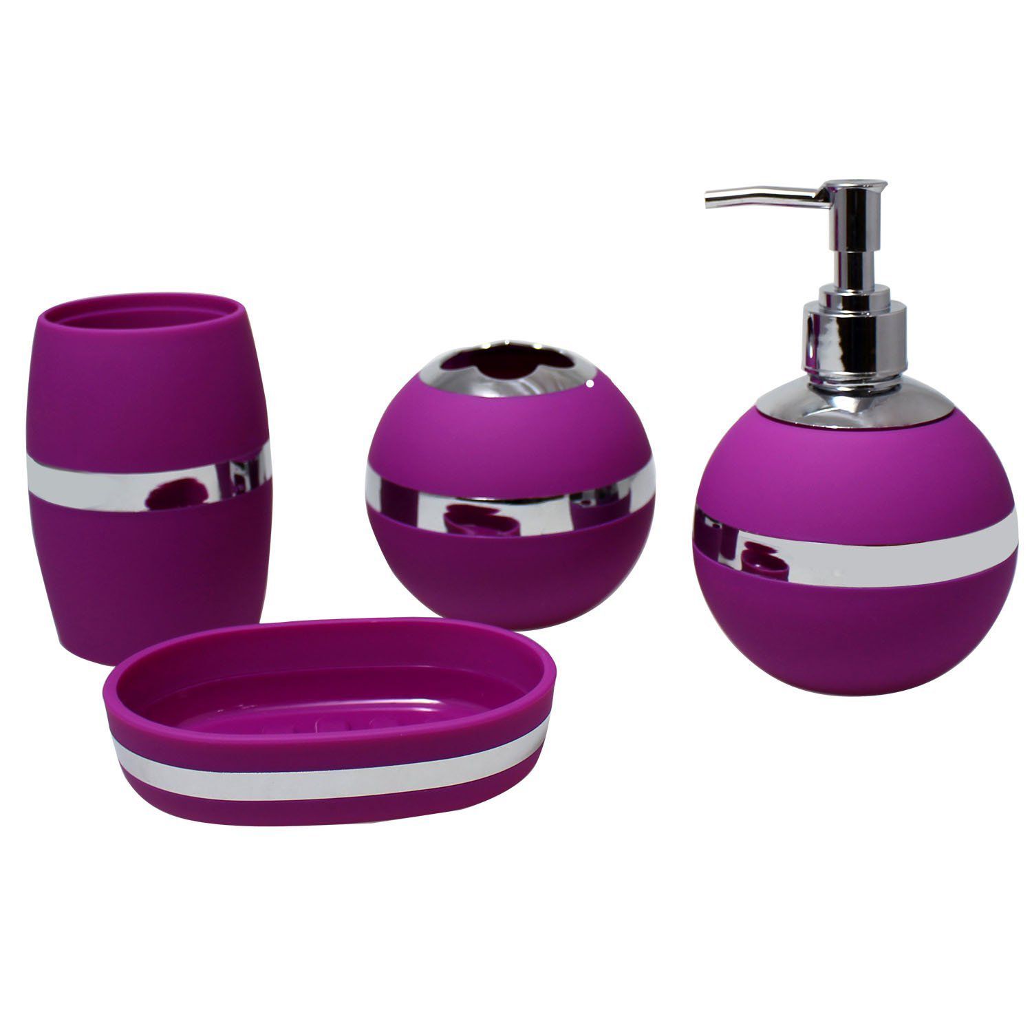 JustNile Stylish 4-Piece Bathroom Accessory Set - Purple