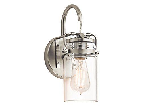 Kichler 45576NI Brinley 1-Light Wall Sconce and Clear Glass Shade, Brushed Nickel Finish
