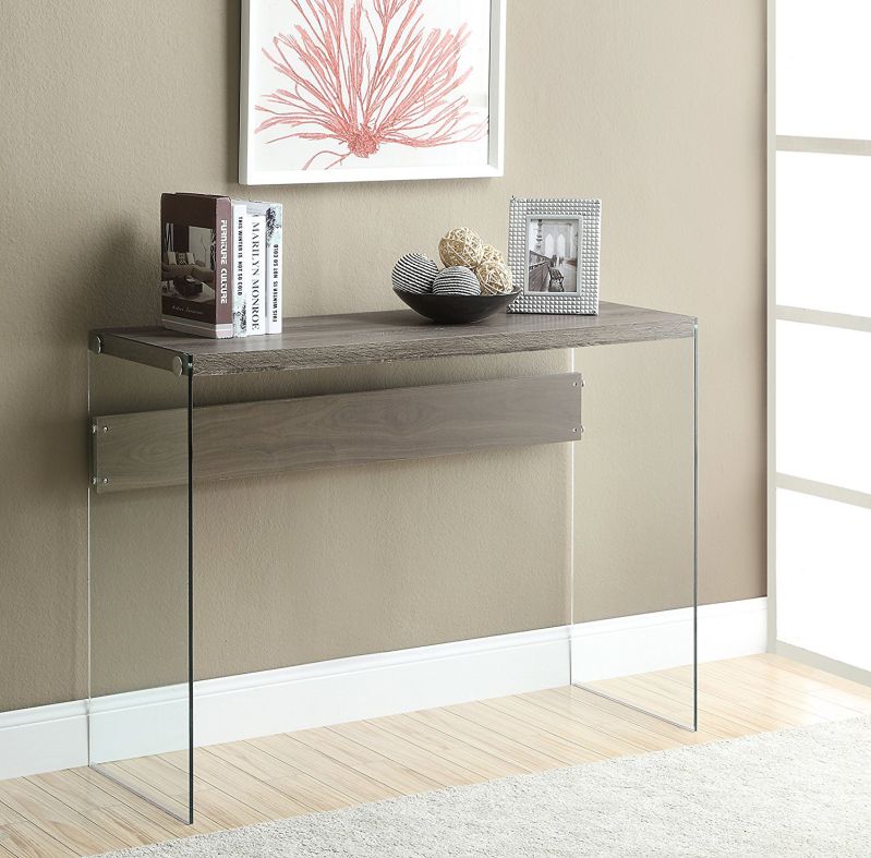 Monarch Reclaimed-Look/Tempered Glass Sofa Table, Dark Taupe