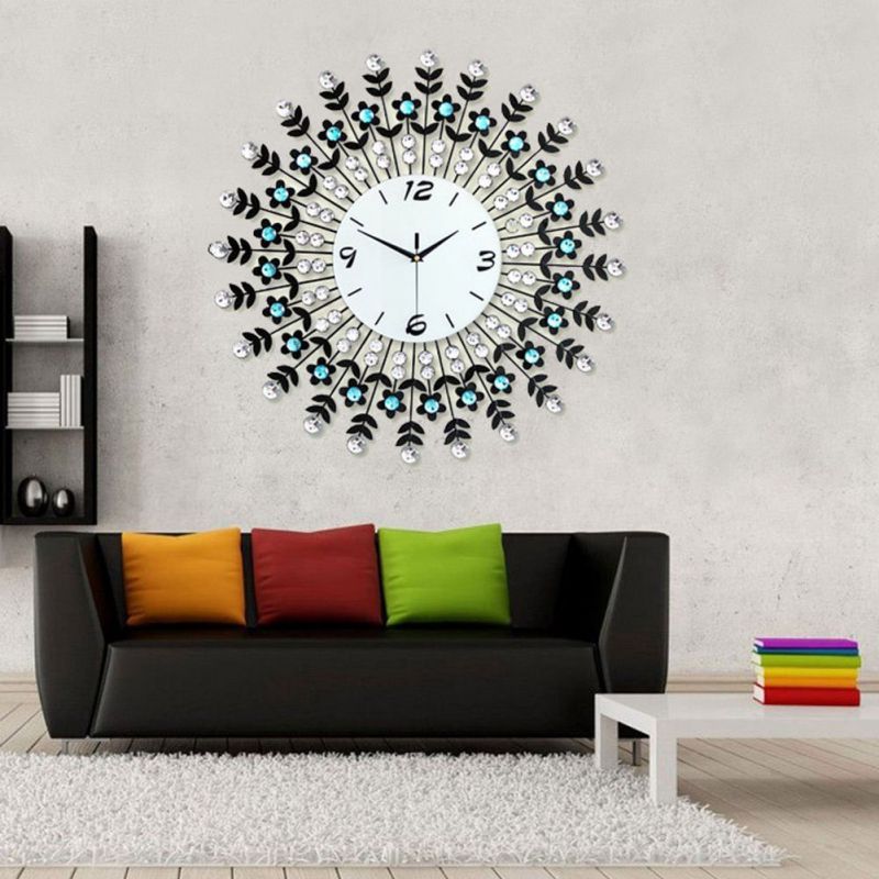 NEOTEND 3D Wall Clock 98pcs Diamonds Decorative Clock White Diameter 23.6"
