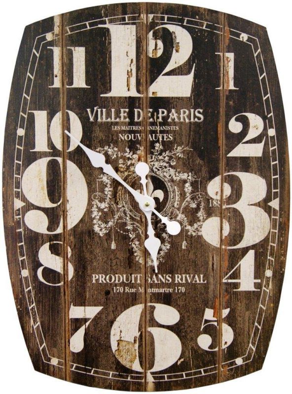 Oblong Black Decorative Wall Clock With Over Sized Numbers And Distressed Face Paris 20 x 27 inches Quartz movement