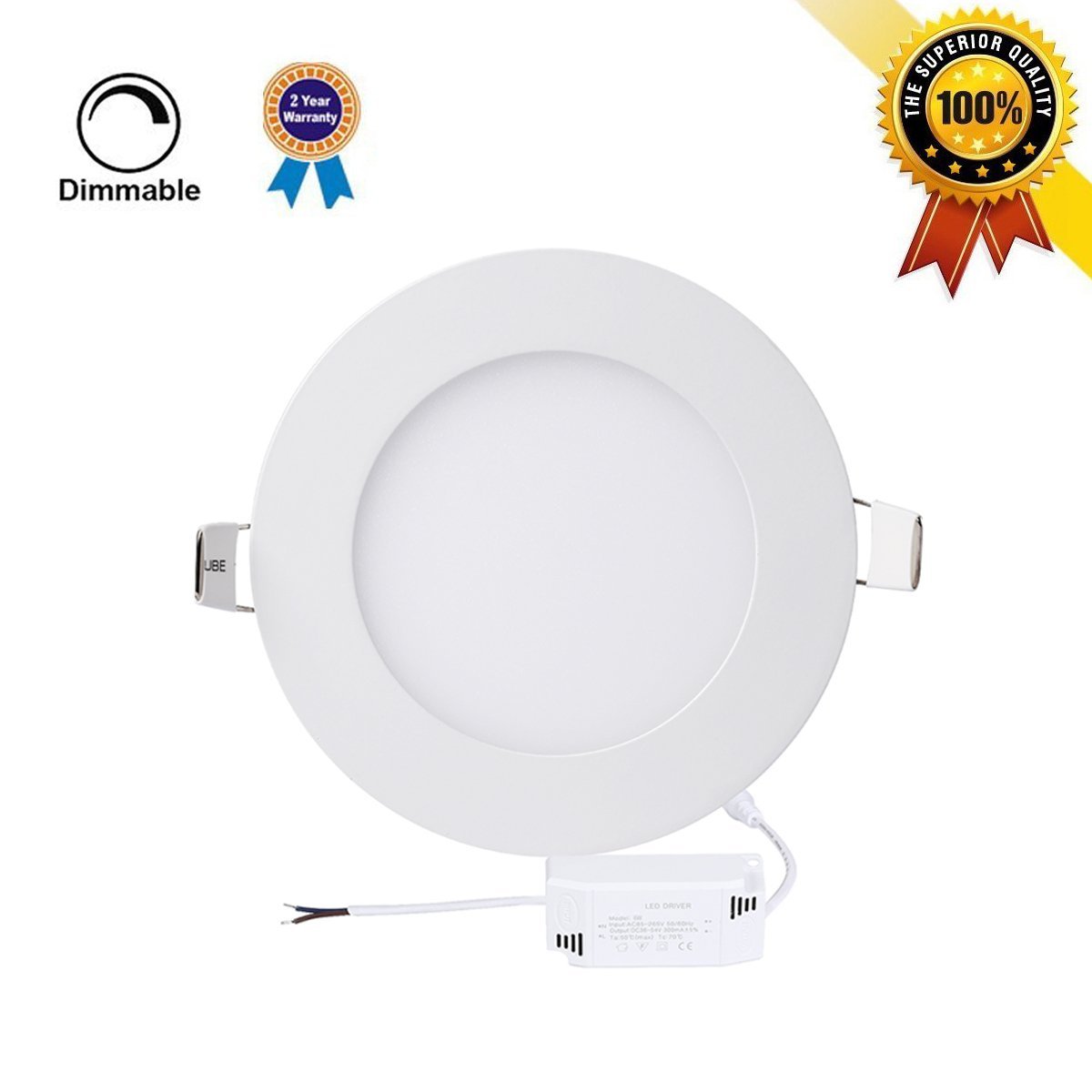 P&B Lighting 12W Dimmable Round LED Panel Light Lamp, Ultra-thin Recessed Ceiling Light, 80W Incandescent Equivalent, 960lm, Neutral White 4000K, Cut Hole 6.1 Inch, Downlight with 110V LED Driver