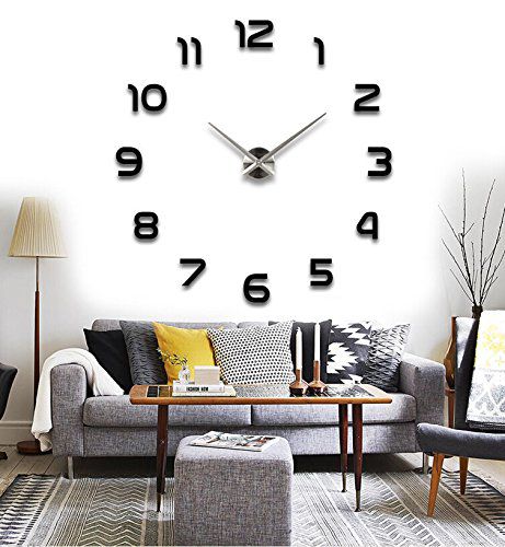 Reliable_E Modern Design 3D Large Mirrored DIY Wall Clock for Home Decor (black)