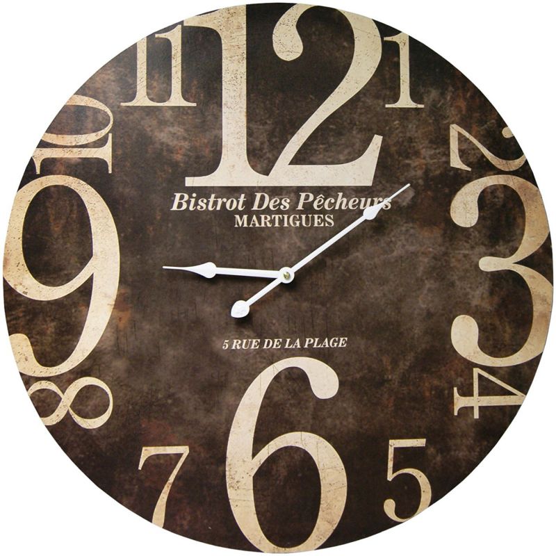 Round Decorative Clock With Over Sized Numbers And Distressed Face 23 x 23 inches sideways numbers
