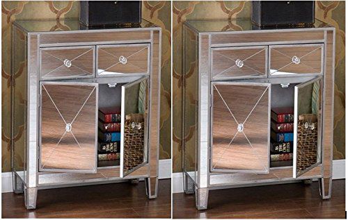 Set of 2 Mirrored Hollywood Glam Dresser Bedroom Chest Storage Drawers Nightstand