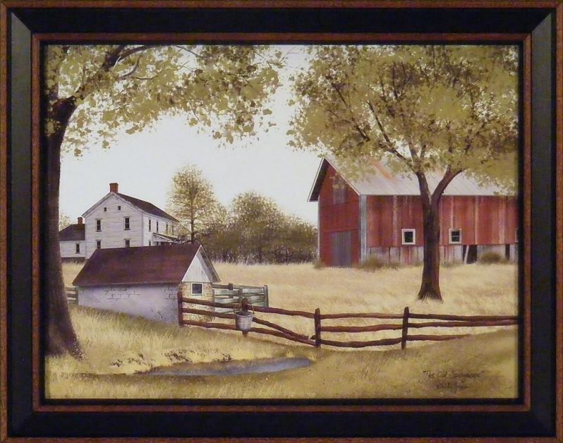 The Old Springhouse by Billy Jacobs 15x19 Farmhouse Barn Well Country Primitive Folk Art Framed Picture