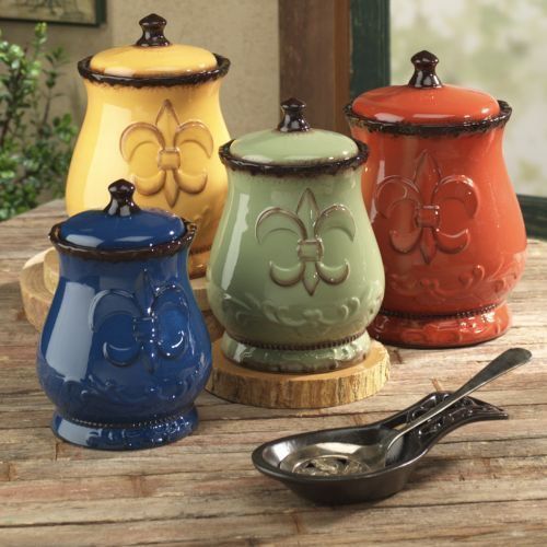 Tuscany Colorful Hand Painted Fleur De Lis Canisters, Set of 4, 82001 by ACK