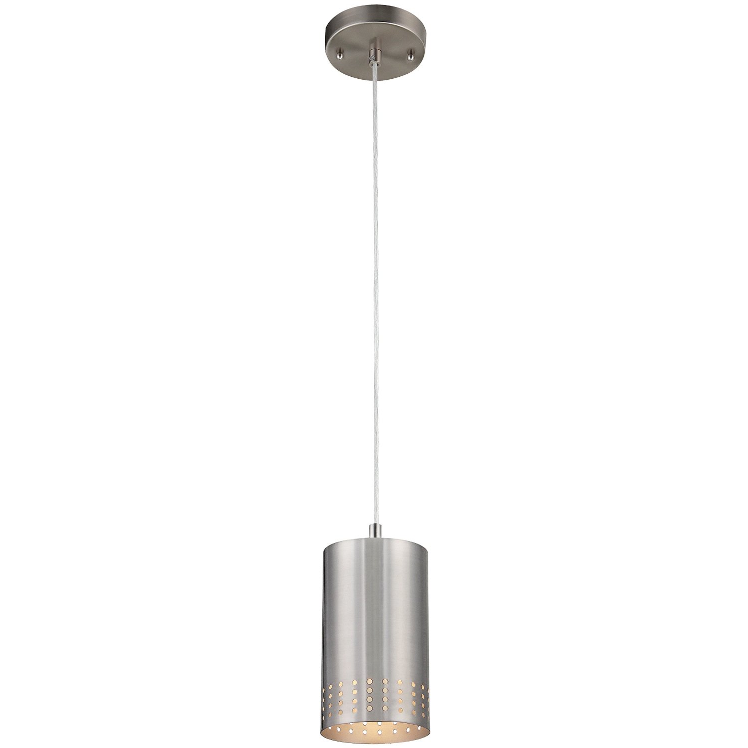 Westinghouse 6101200 Contemporary One-Light Adjustable Mini Pendant with Perforated Cylindrical Metal Shade, Brushed Nickel Finish