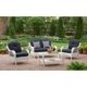 White All Weather Wicker 4 Piece Patio Conversation Set | Perfect Modern Cushioned Conversation Chairs and Loveseat with 2 Toss Pillows and a Glass Topped Coffee Table for Your Home Outdoors by the Grill, Firepit, Garden or Gazebo